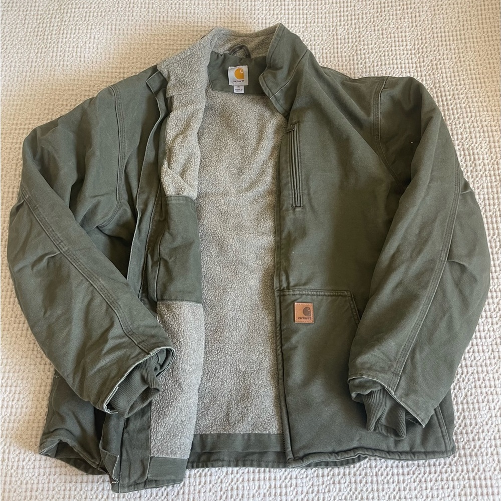 MENS CARHARTT RELAXED FIT WASHED DUCK SHERPA-LINED JACKET WARMEST FIT